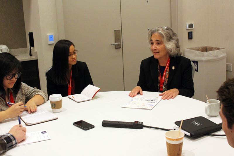 SPS Student Reporters from Adelphi University interviewing Dr. Drell before her talk.