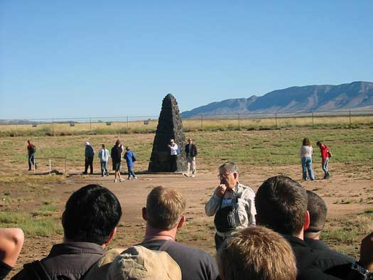 Worth Seagondollar speaks at Trinity Site, NM, during the 2004 Sigma Pi Sigma Quadrennial Congress.