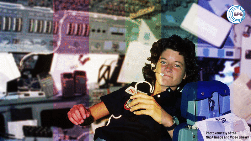 Gif featuring LGBT member scientist Sally Ride. This was posted on all SPS social media platforms for LGBT STEM Day on July 5th and was designed by Michael Welter.