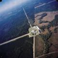 An aerial view of the LIGO detector in Livingston, Louisiana. LIGO has two detectors: one in Livingston and the other in Hanford, Washington. LIGO is funded by NSF; Caltech and MIT conceived, built, and operate the laboratories. Photo courtesy of the LIGO Laboratory.