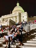 Using the railing as the Founding Fathers intended. We're Constitutional Originalists through and through.