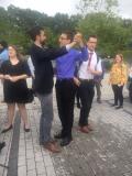 I didn't talk about it in the post at large, but we also went on a river boat dinner cruise (on The Odyssey) which was a very fun time!  Shown here is Jerry learning to waltz while we're waiting for the boat.